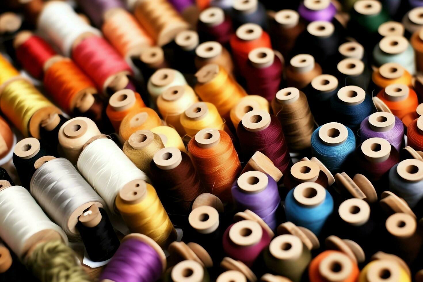 Textile cloth factory industry with embroidery machine, knitting or spinning. Sewing thread company concept by AI Generated photo