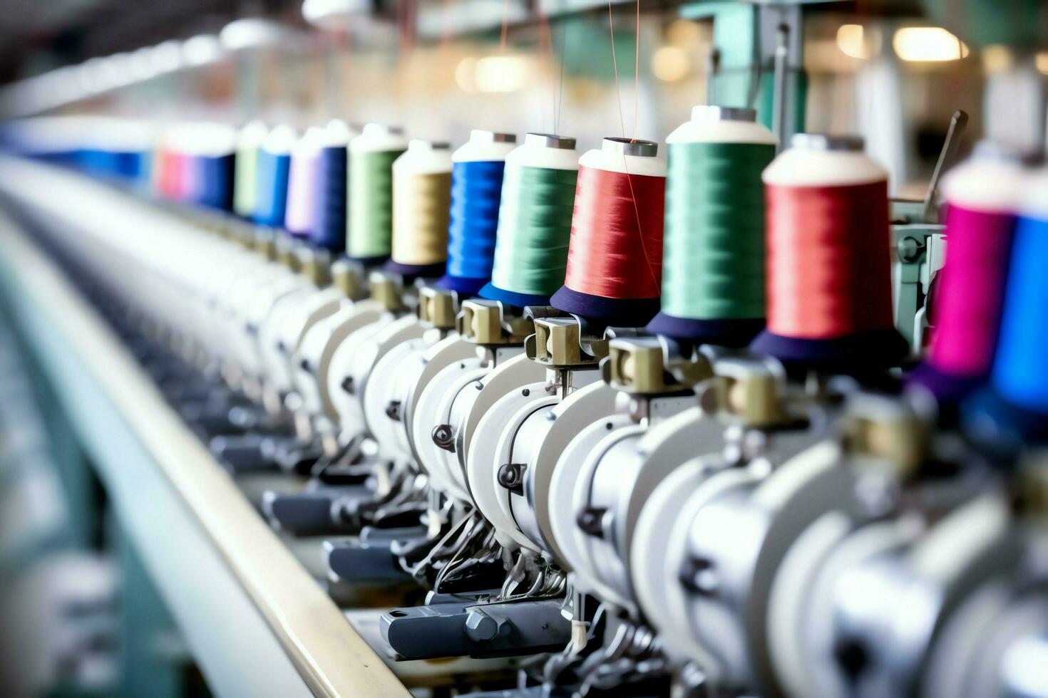 Textile cloth factory industry with embroidery machine, knitting or spinning. Sewing thread company concept by AI Generated photo