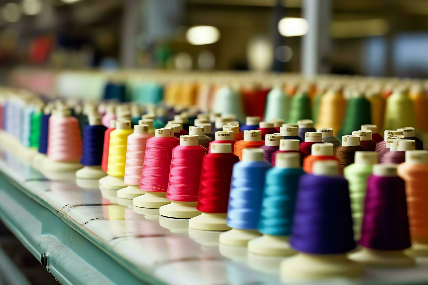 Textile cloth factory industry with embroidery machine, knitting or spinning. Sewing thread company concept by AI Generated photo