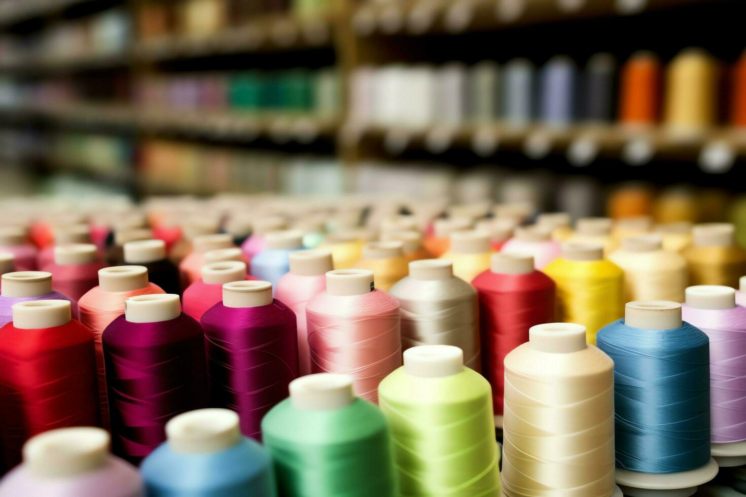 Textile cloth factory industry with embroidery machine, knitting or spinning. Sewing thread company concept by AI Generated photo