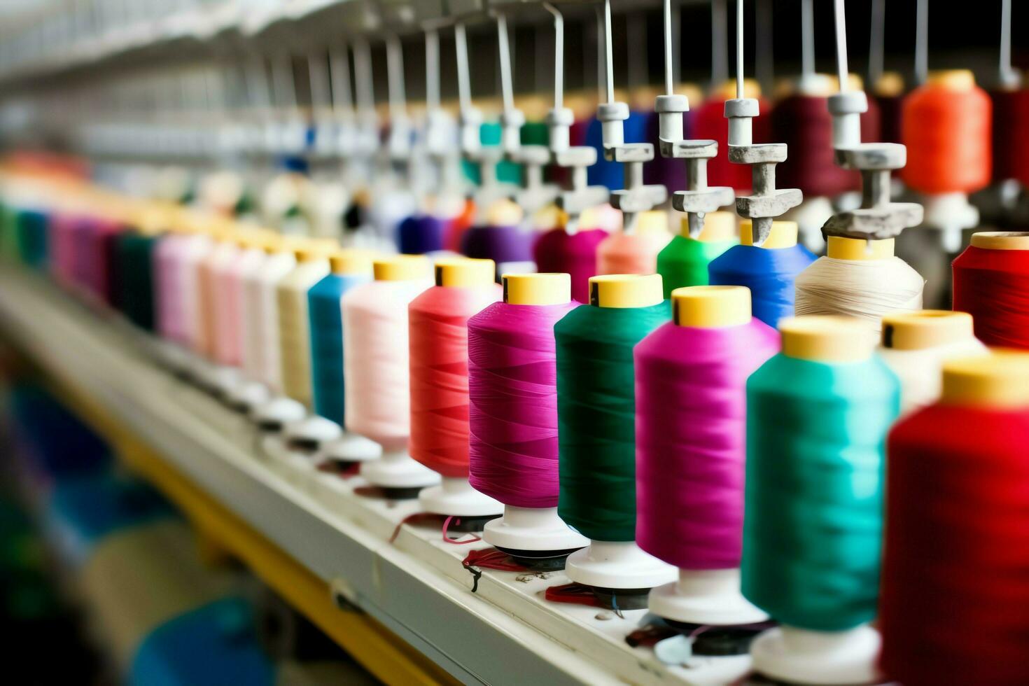 Textile cloth factory industry with embroidery machine, knitting or spinning. Sewing thread company concept by AI Generated photo