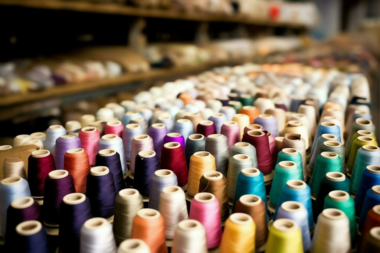 Textile cloth factory industry with embroidery machine, knitting or spinning. Sewing thread company concept by AI Generated photo