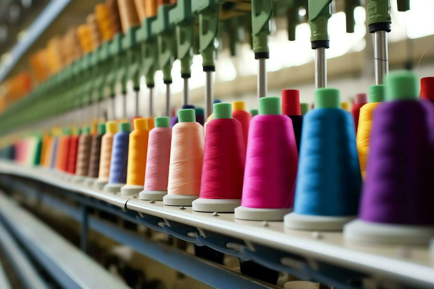 Textile cloth factory industry with embroidery machine, knitting or spinning. Sewing thread company concept by AI Generated photo