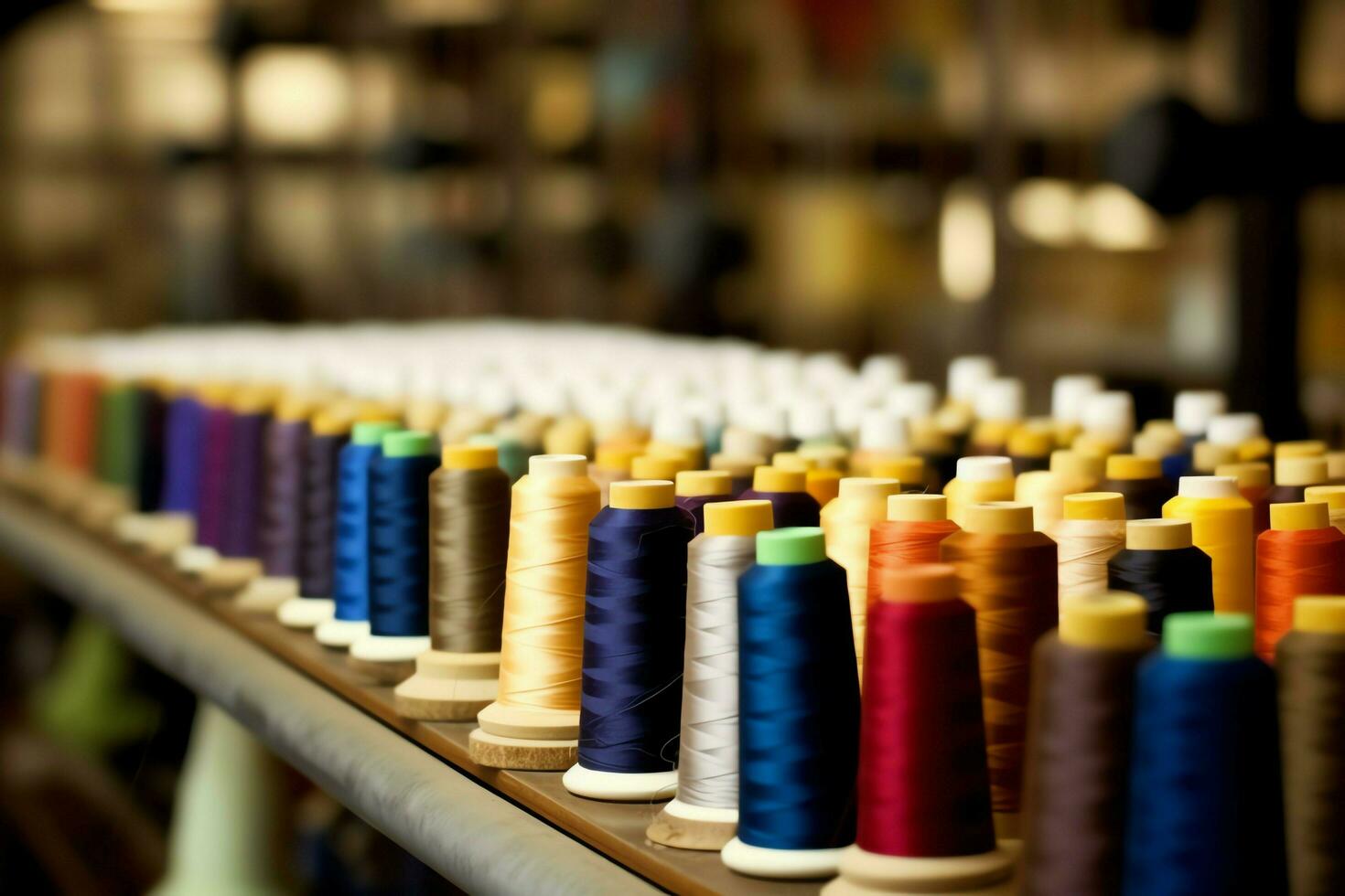Textile cloth factory industry with embroidery machine, knitting or spinning. Sewing thread company concept by AI Generated photo