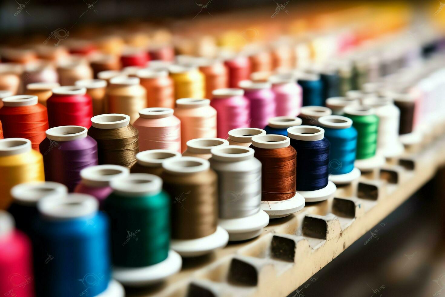 Textile cloth factory industry with embroidery machine, knitting or spinning. Sewing thread company concept by AI Generated photo
