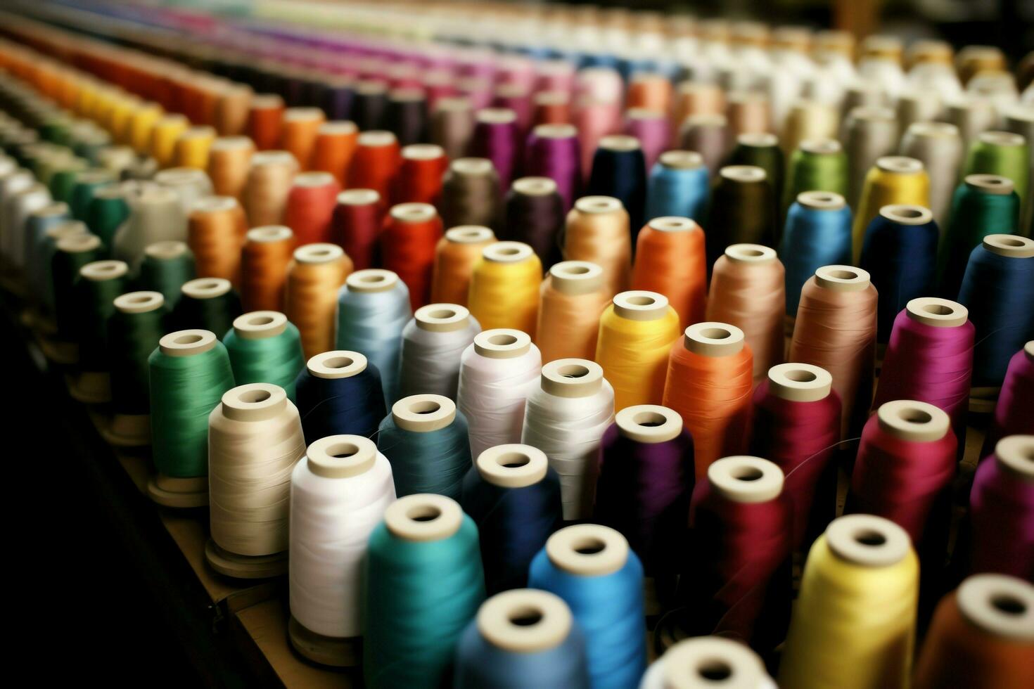 Textile cloth factory industry with embroidery machine, knitting or spinning. Sewing thread company concept by AI Generated photo