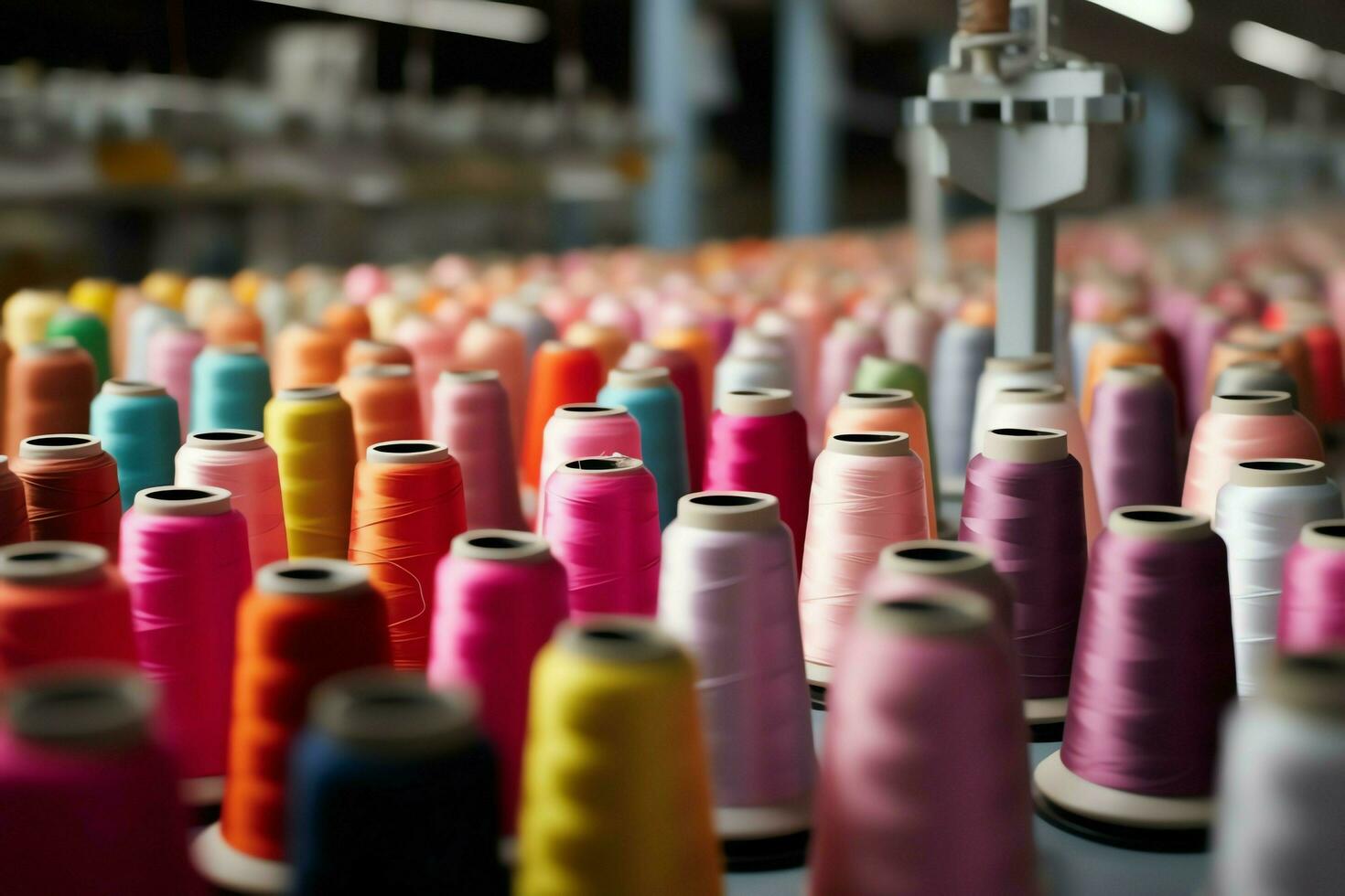 textil paño fábrica industria con bordado máquina, tejido de punto o hilado. de coser hilo empresa concepto por ai generado foto