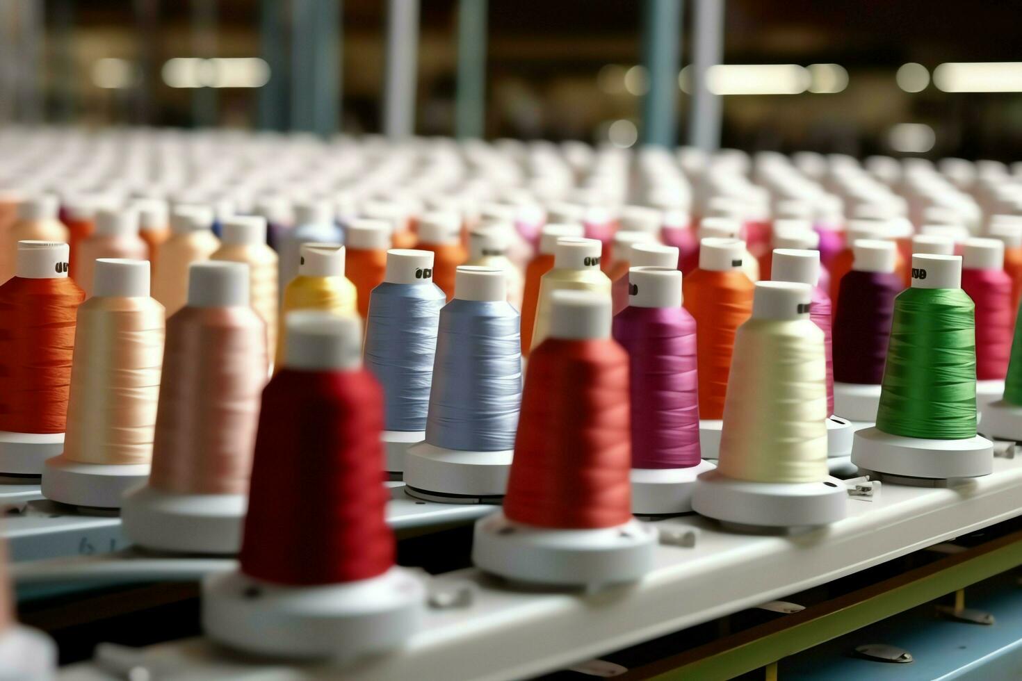 Textile cloth factory industry with embroidery machine, knitting or spinning. Sewing thread company concept by AI Generated photo