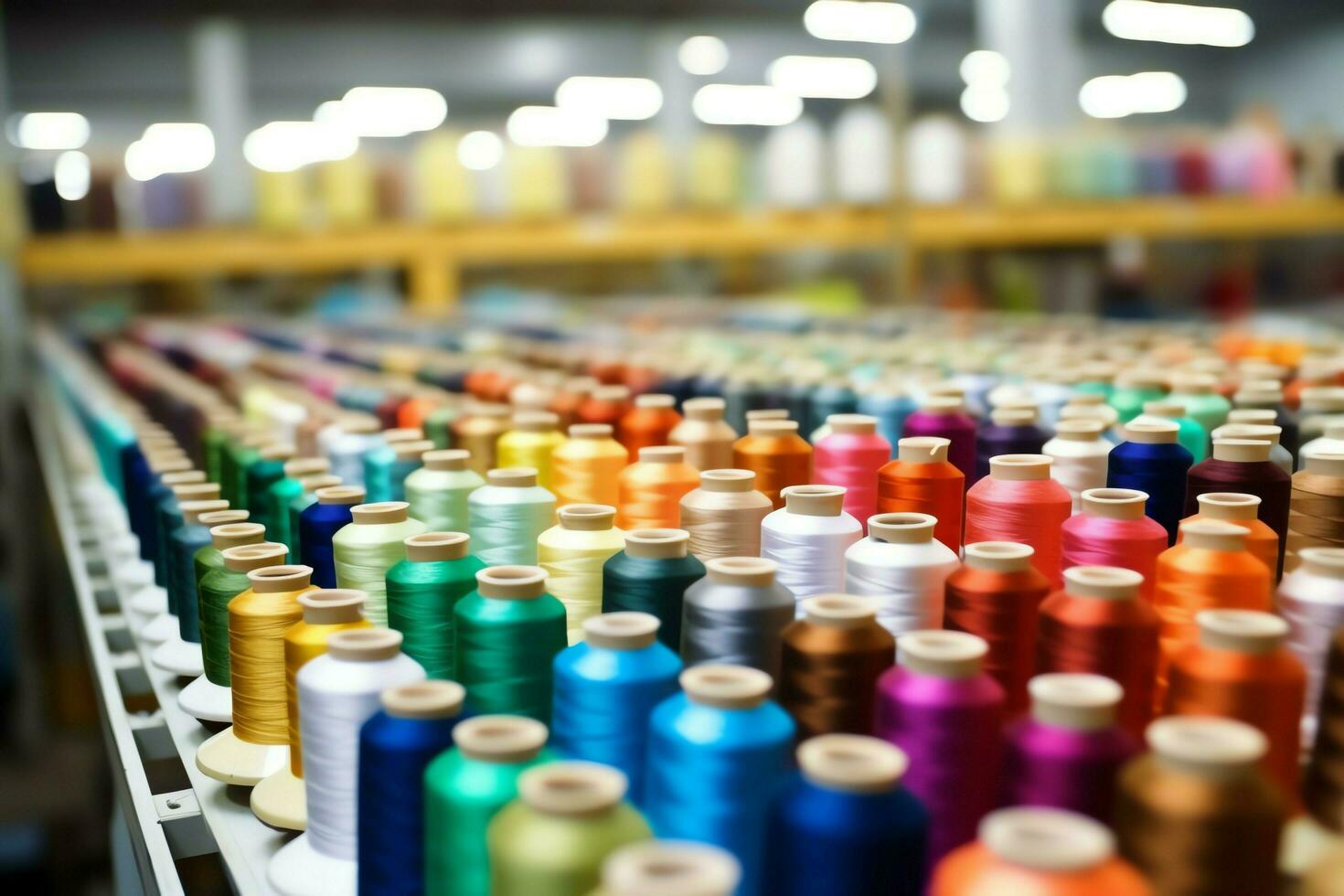 Textile cloth factory industry with embroidery machine, knitting or spinning. Sewing thread company concept by AI Generated photo