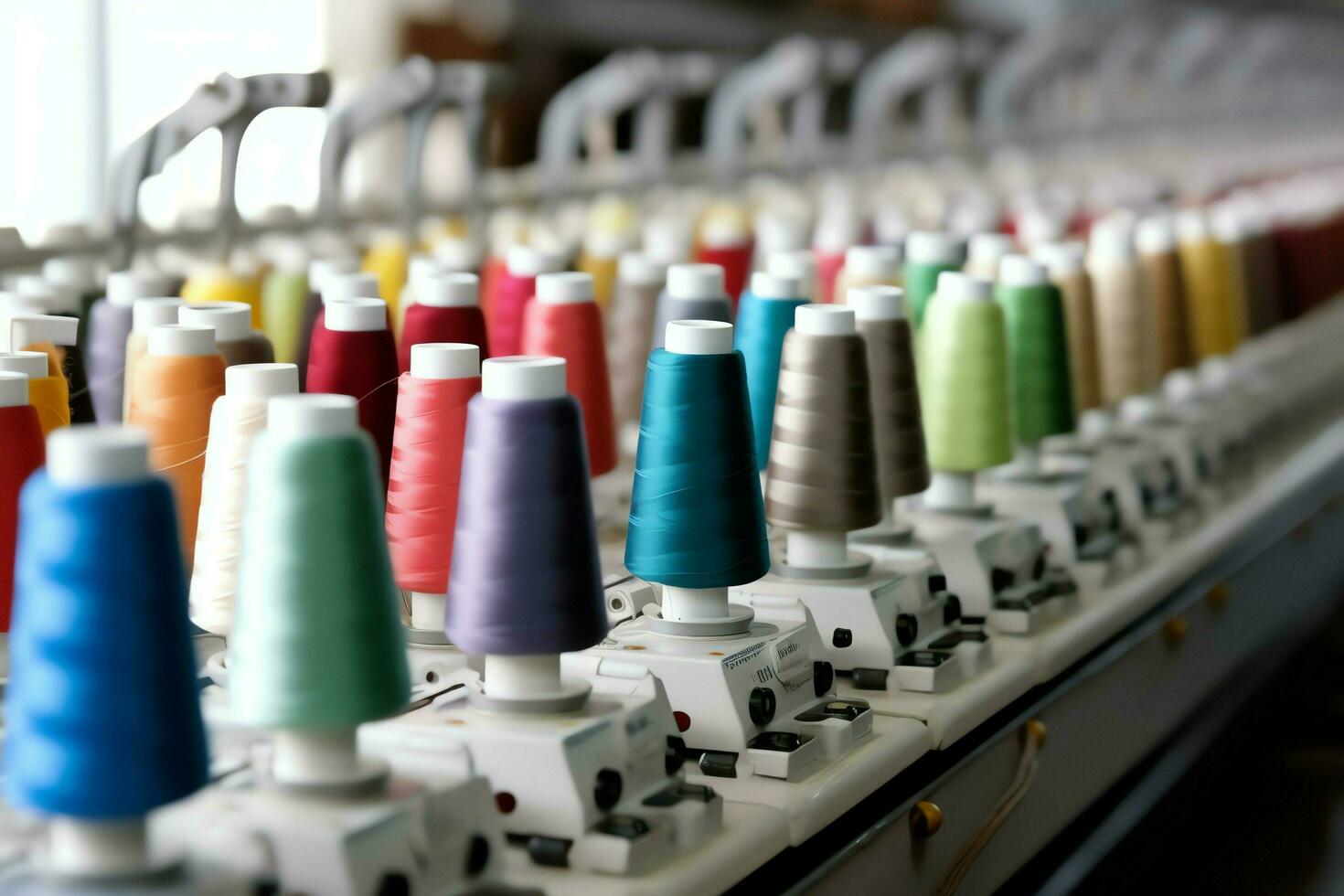 Textile cloth factory industry with embroidery machine, knitting or spinning. Sewing thread company concept by AI Generated photo