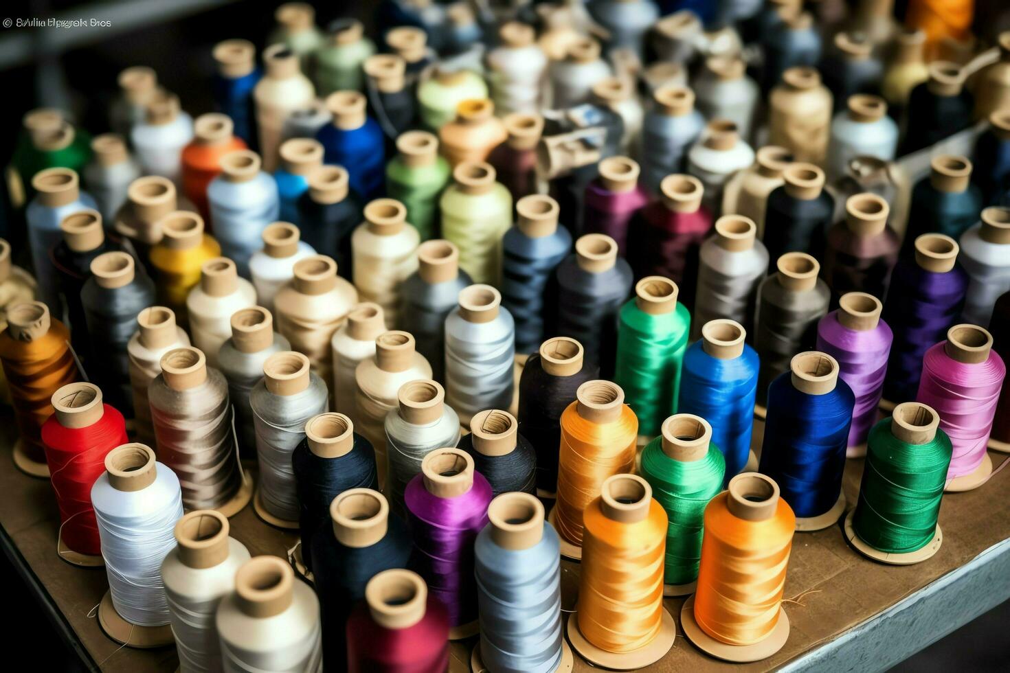 Textile cloth factory industry with embroidery machine, knitting or spinning. Sewing thread company concept by AI Generated photo