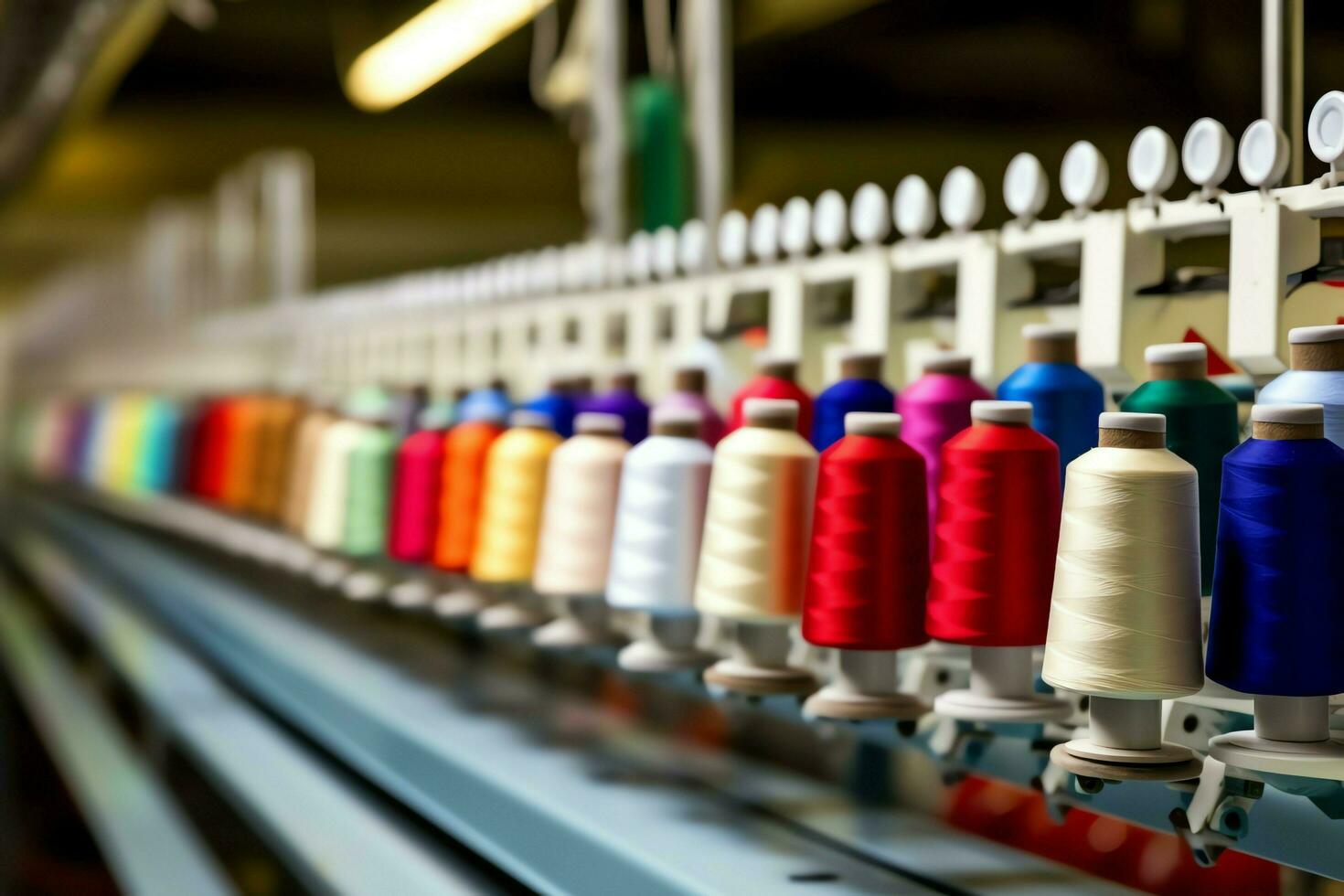 Textile cloth factory industry with embroidery machine, knitting or spinning. Sewing thread company concept by AI Generated photo