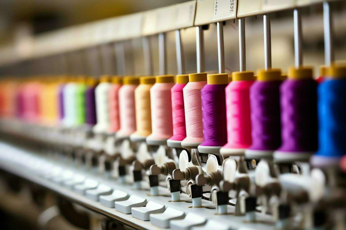 Textile cloth factory industry with embroidery machine, knitting or spinning. Sewing thread company concept by AI Generated photo