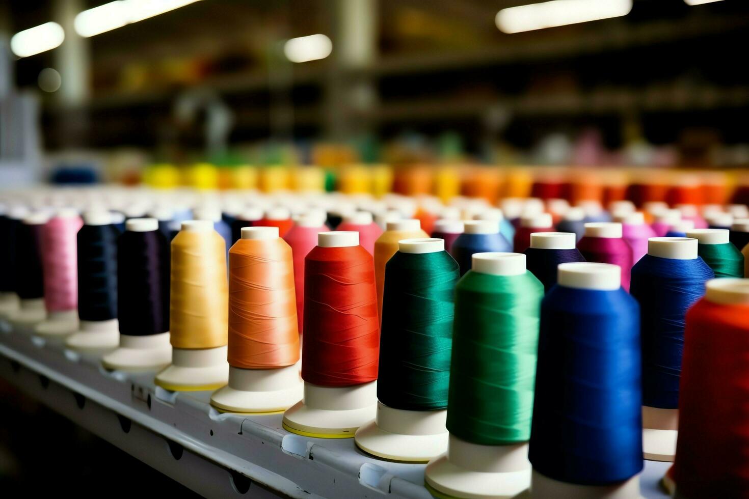 Textile cloth factory industry with embroidery machine, knitting or spinning. Sewing thread company concept by AI Generated photo