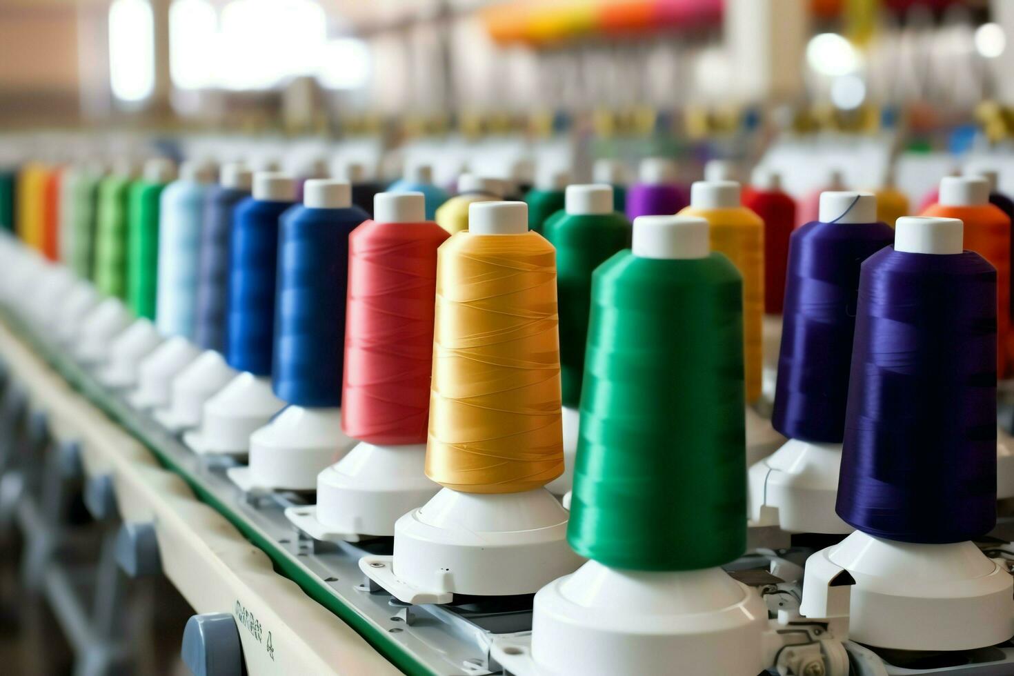 Textile cloth factory industry with embroidery machine, knitting or spinning. Sewing thread company concept by AI Generated photo