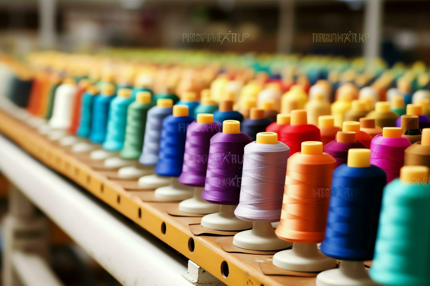 Textile cloth factory industry with embroidery machine, knitting or spinning. Sewing thread company concept by AI Generated photo