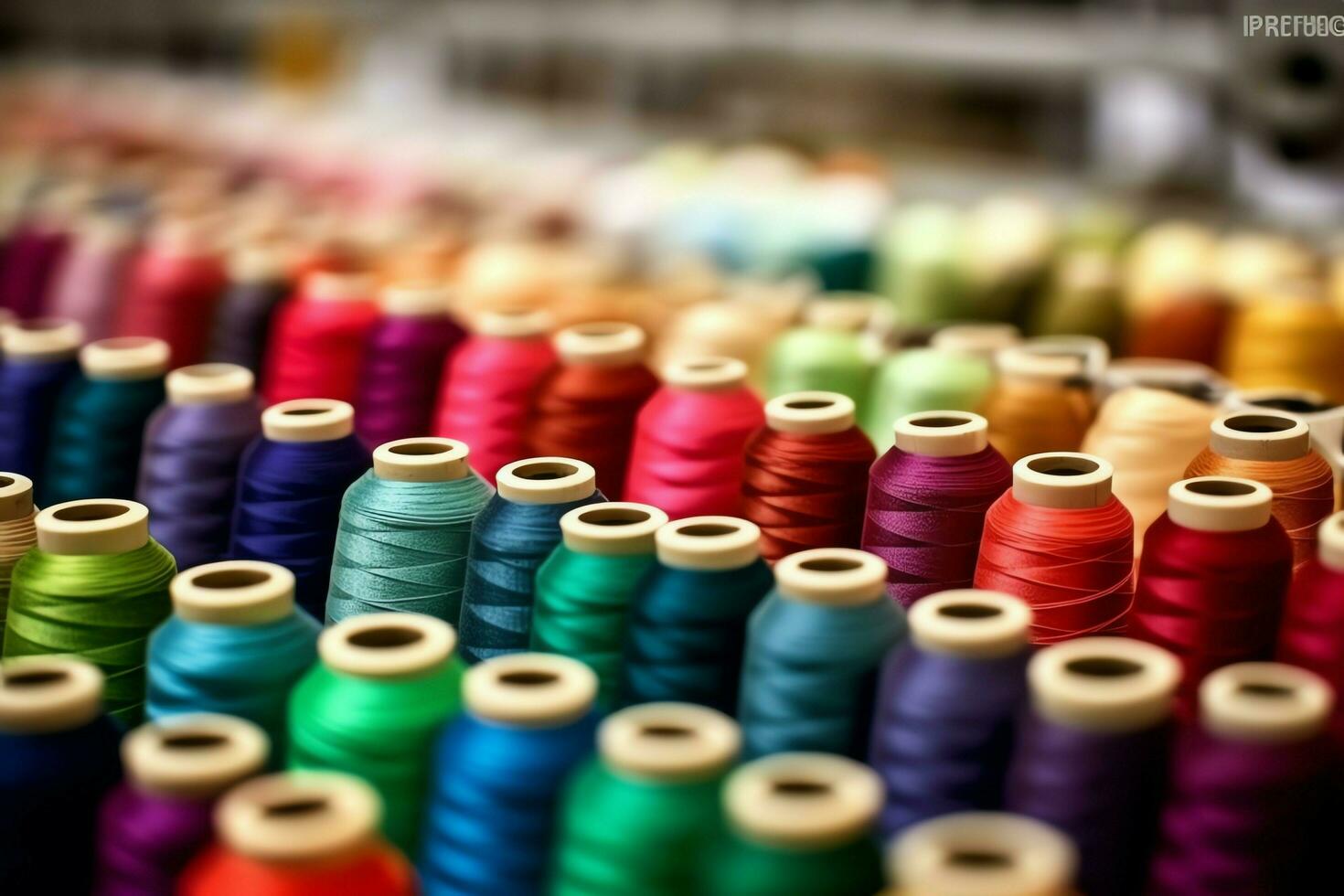 Textile cloth factory industry with embroidery machine, knitting or spinning. Sewing thread company concept by AI Generated photo