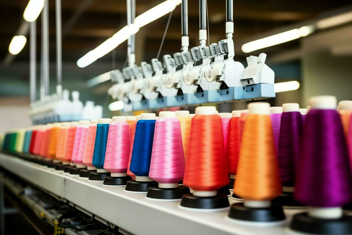 Textile cloth factory industry with embroidery machine, knitting or spinning. Sewing thread company concept by AI Generated photo