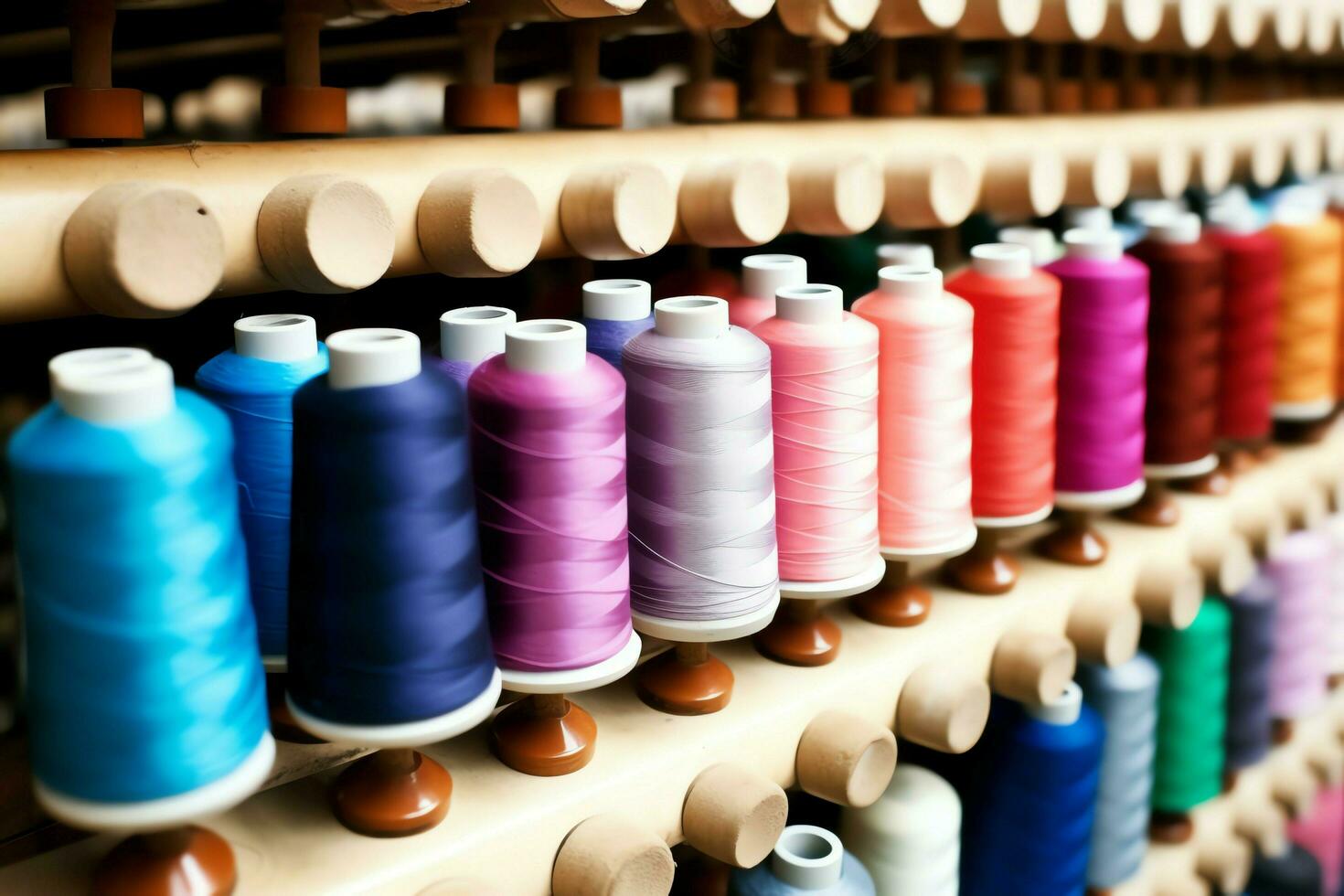 Textile cloth factory industry with embroidery machine, knitting or spinning. Sewing thread company concept by AI Generated photo