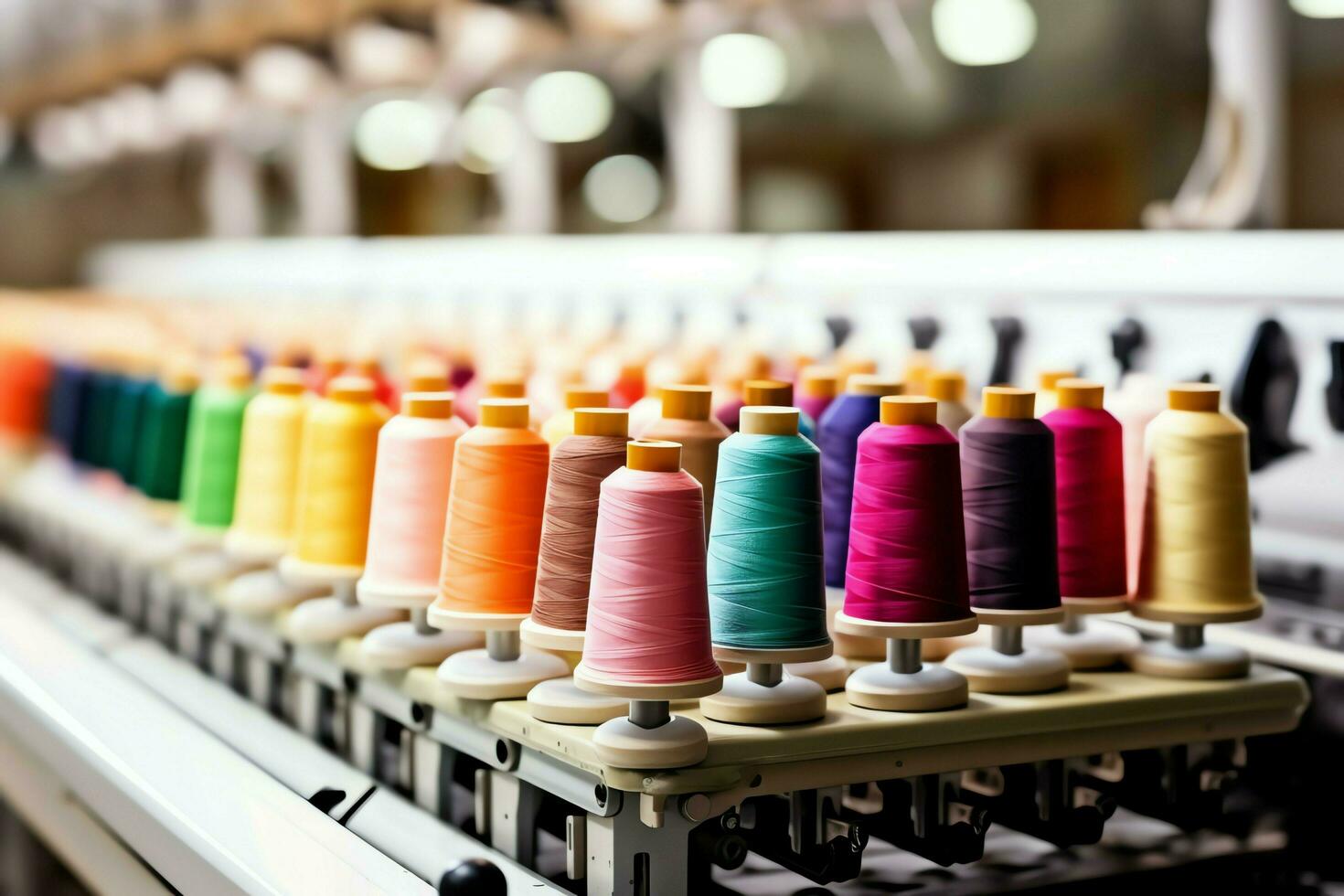 Textile cloth factory industry with embroidery machine, knitting or spinning. Sewing thread company concept by AI Generated photo