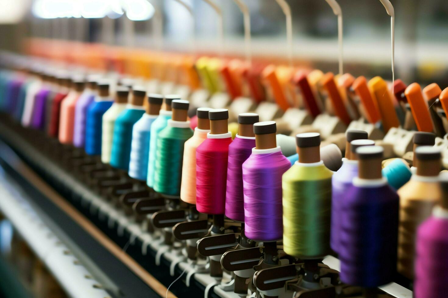 Textile cloth factory industry with embroidery machine, knitting or spinning. Sewing thread company concept by AI Generated photo