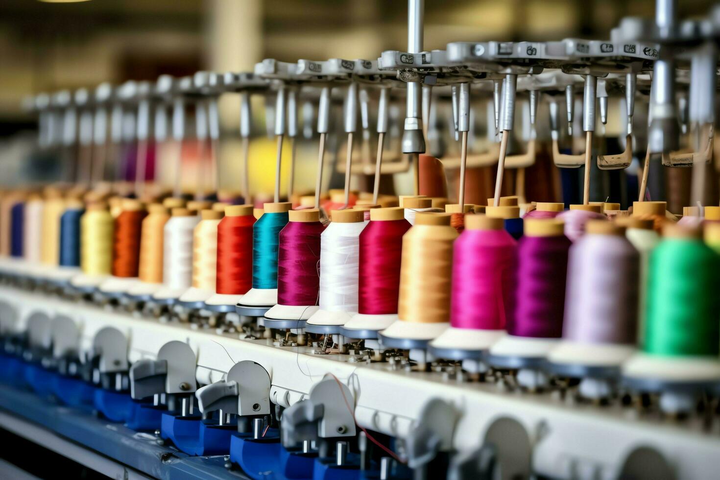 Textile cloth factory industry with embroidery machine, knitting or spinning. Sewing thread company concept by AI Generated photo