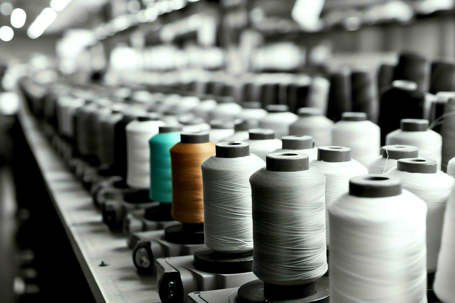 textil paño fábrica industria con bordado máquina, tejido de punto o hilado. de coser hilo empresa concepto por ai generado foto