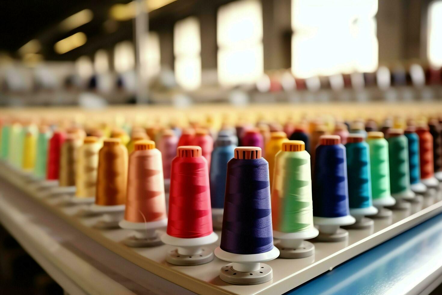 Textile cloth factory industry with embroidery machine, knitting or spinning. Sewing thread company concept by AI Generated photo