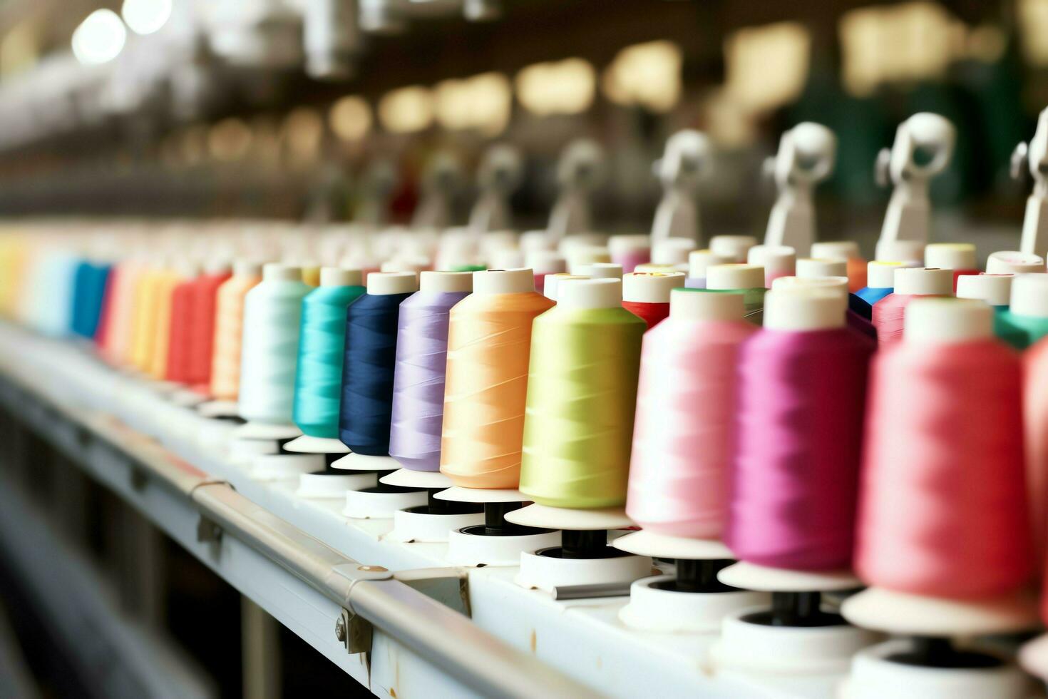 Textile cloth factory industry with embroidery machine, knitting or spinning. Sewing thread company concept by AI Generated photo