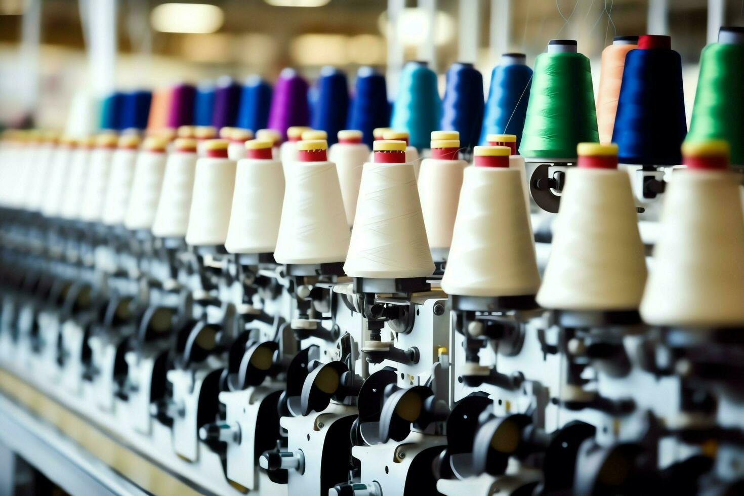 Textile cloth factory industry with embroidery machine, knitting or spinning. Sewing thread company concept by AI Generated photo