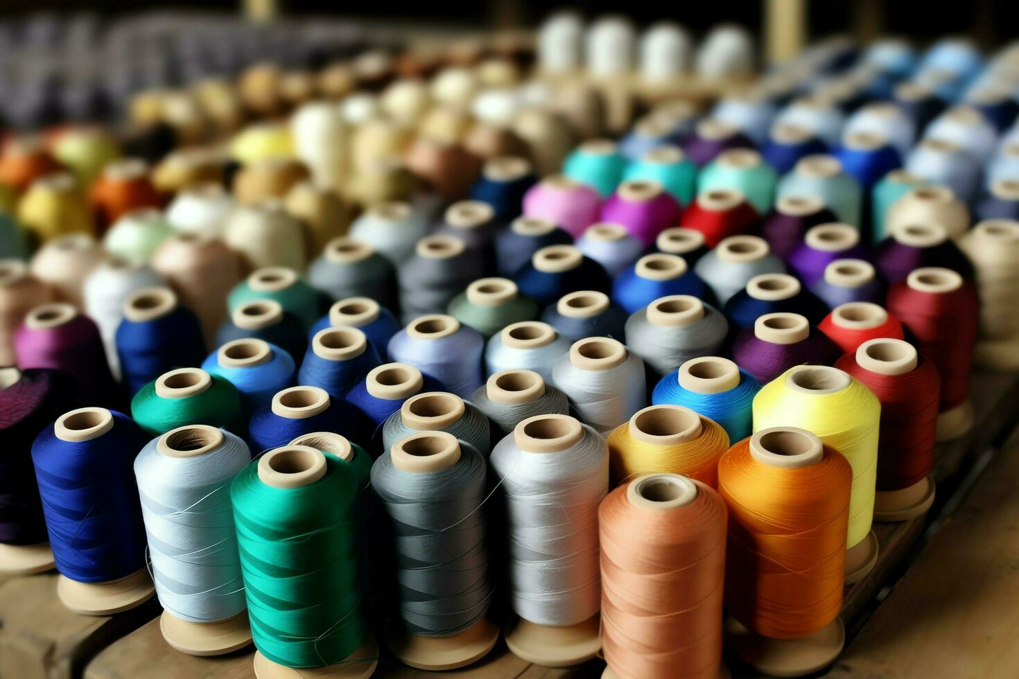 Textile cloth factory industry with embroidery machine, knitting or spinning. Sewing thread company concept by AI Generated photo