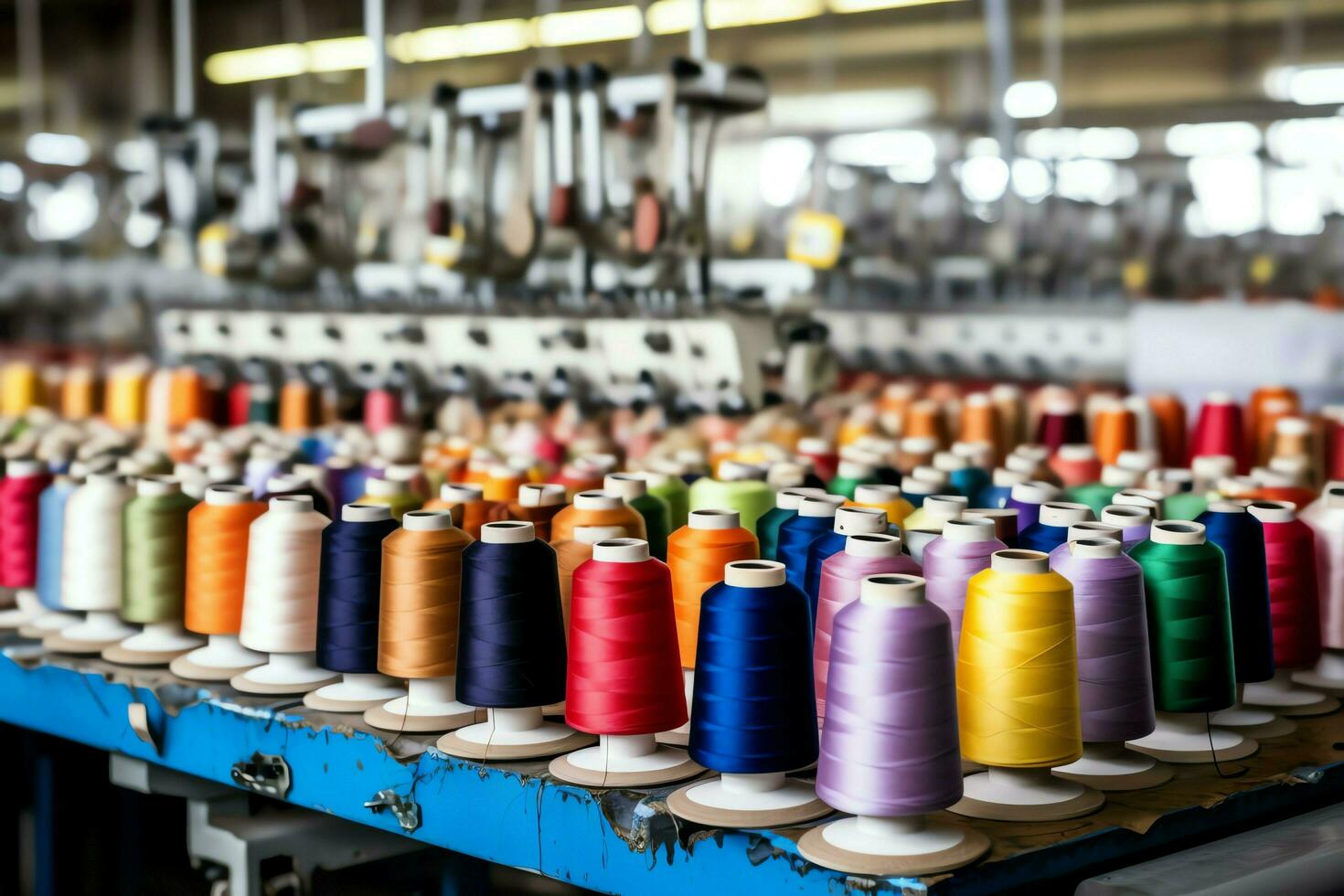 Textile cloth factory industry with embroidery machine, knitting or spinning. Sewing thread company concept by AI Generated photo
