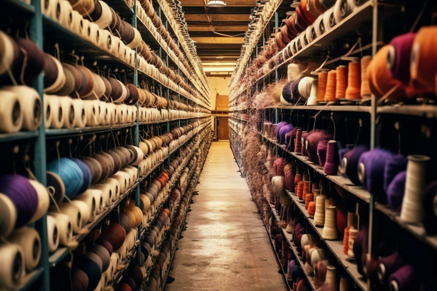 Textile cloth factory industry with embroidery machine, knitting or spinning. Sewing thread company concept by AI Generated photo