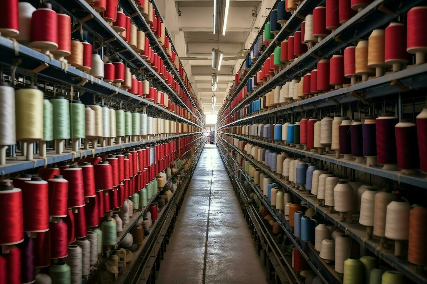 Textile cloth factory industry with embroidery machine, knitting or spinning. Sewing thread company concept by AI Generated photo