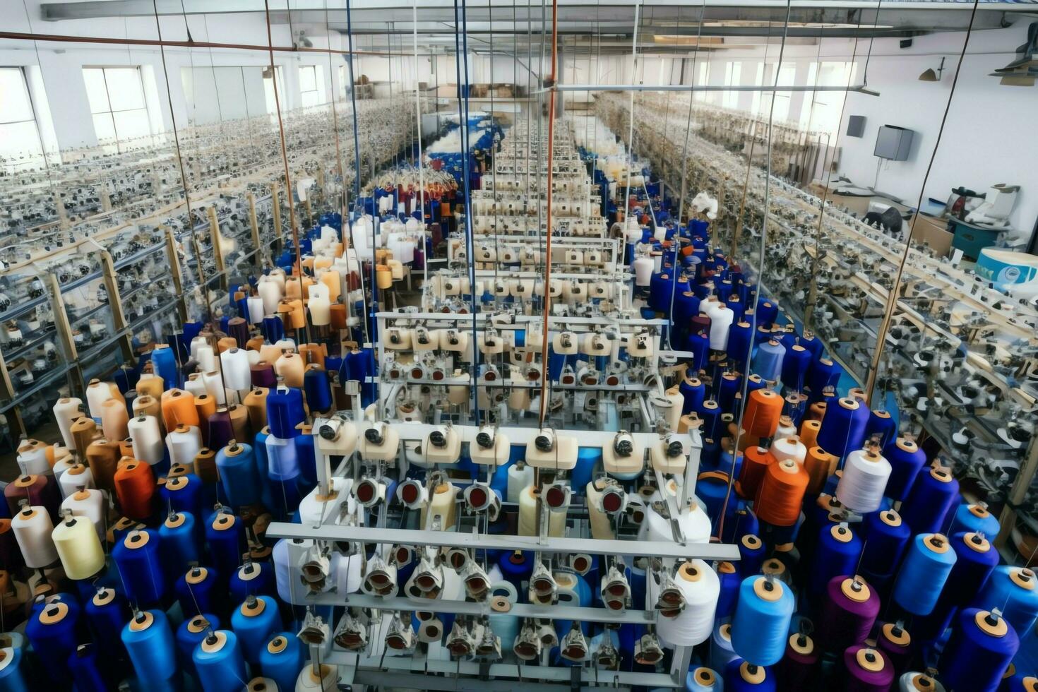 Textile cloth factory industry with embroidery machine, knitting or spinning. Sewing thread company concept by AI Generated photo