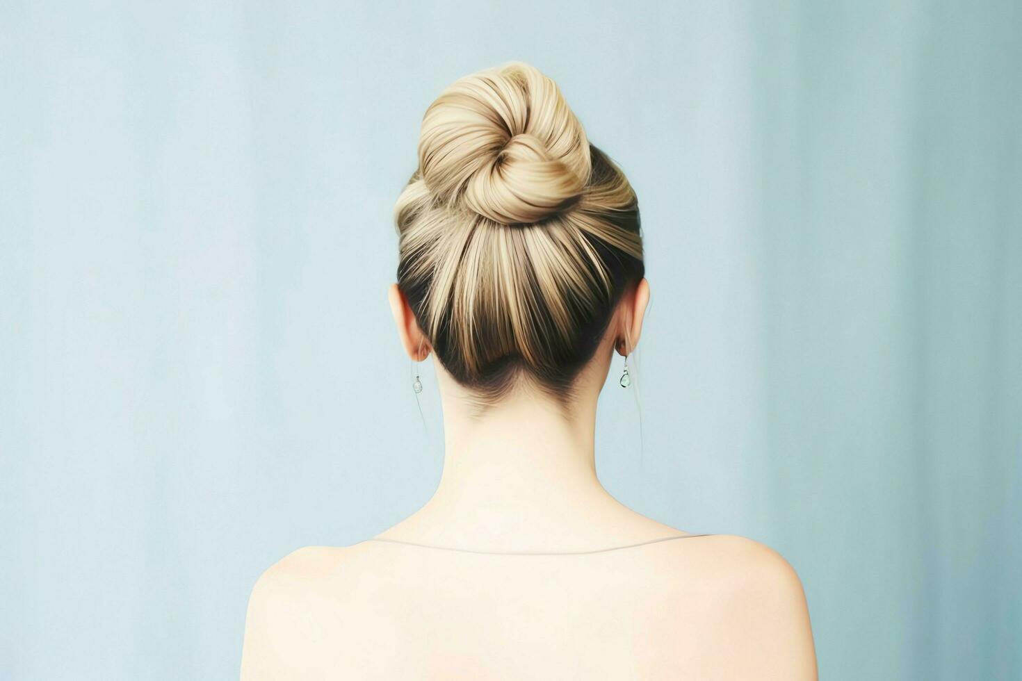 A beautiful bride with a bun hairstyles for long hair look from back. A female hairstyle rear view concept by AI Generated photo