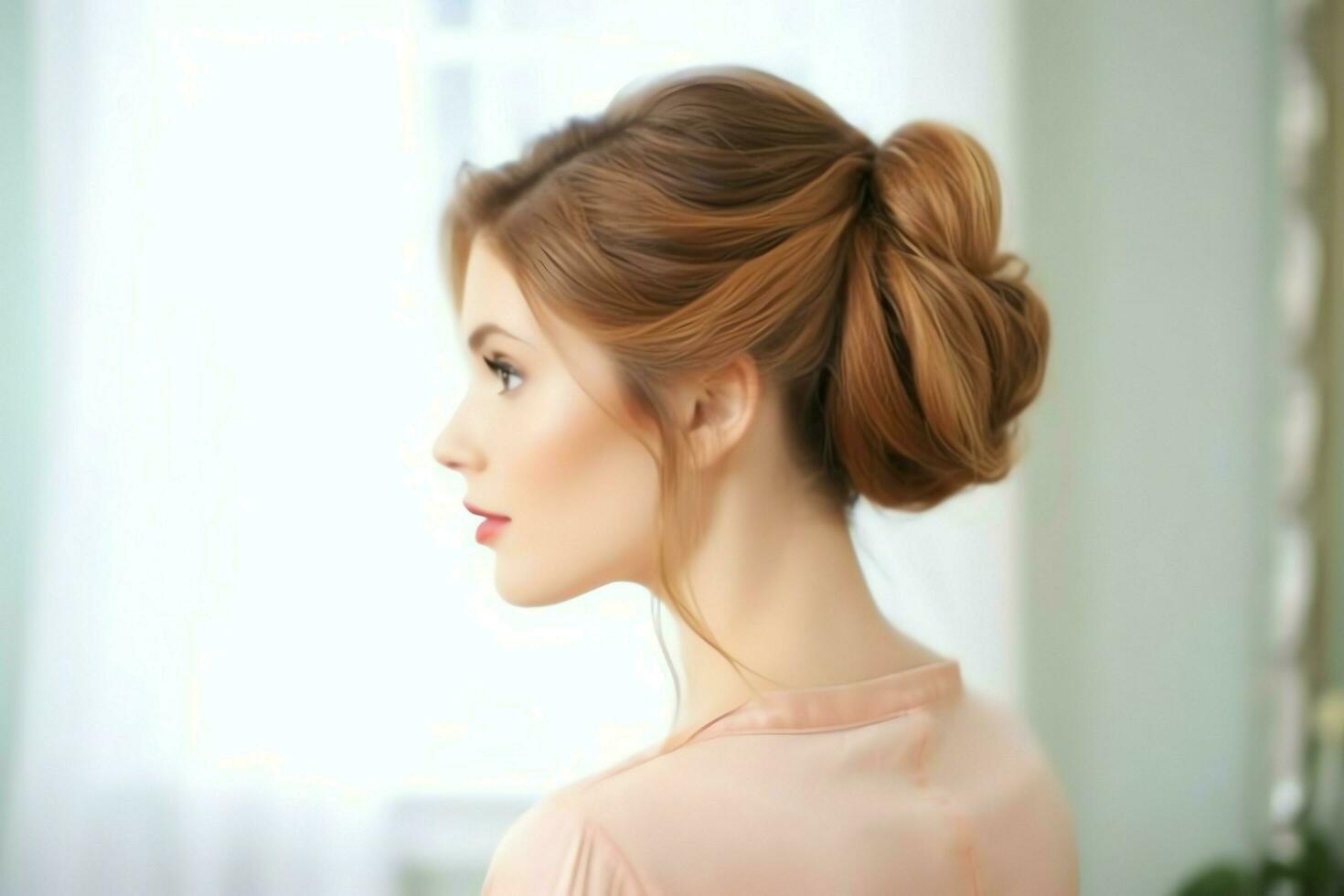 A beautiful bride with a bun hairstyles for long hair look from back. A female hairstyle rear view concept by AI Generated photo