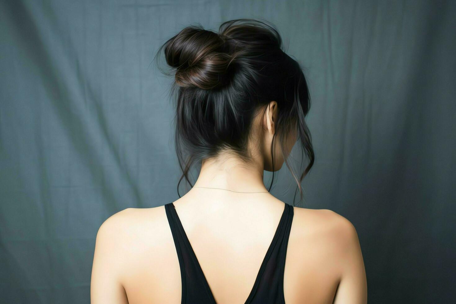 A beautiful bride with a bun hairstyles for long hair look from back. A female hairstyle rear view concept by AI Generated photo