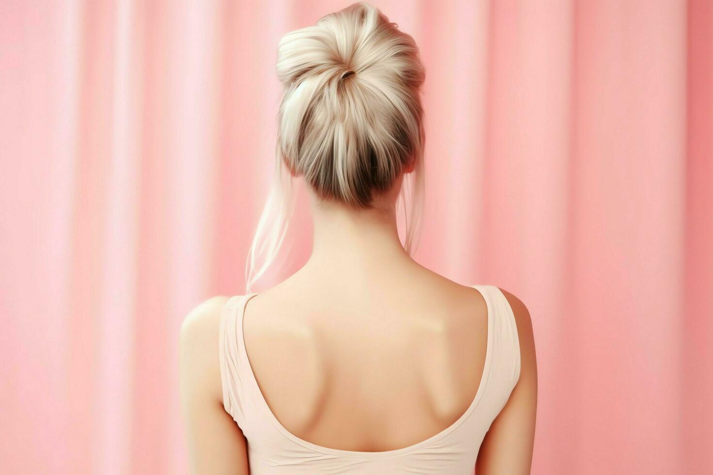 A beautiful bride with a bun hairstyles for long hair look from back. A female hairstyle rear view concept by AI Generated photo