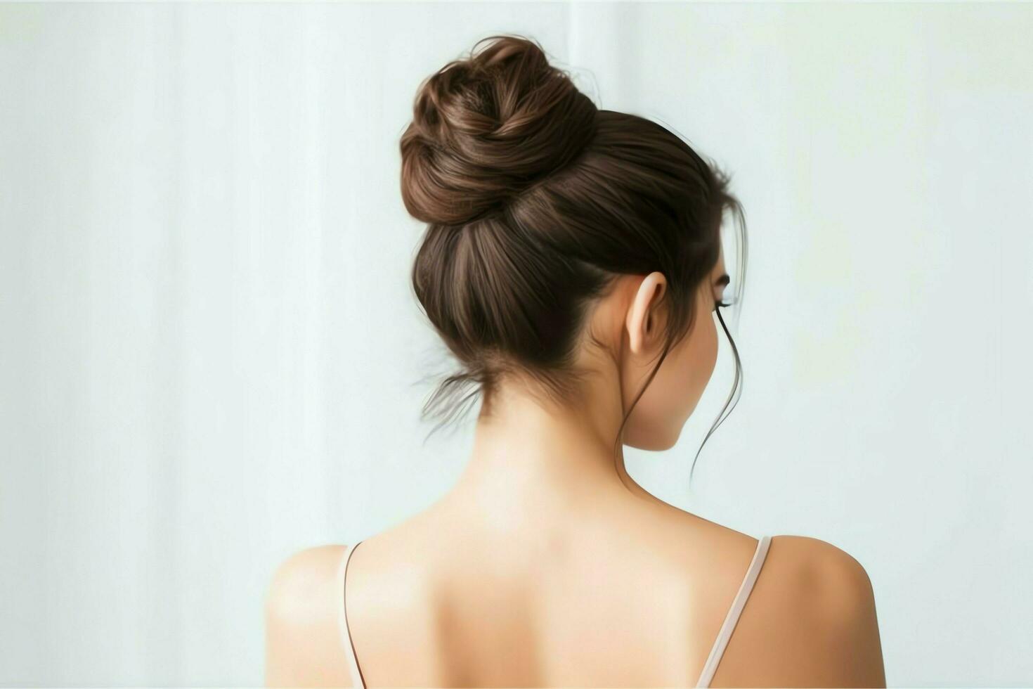 A beautiful bride with a bun hairstyles for long hair look from back. A female hairstyle rear view concept by AI Generated photo