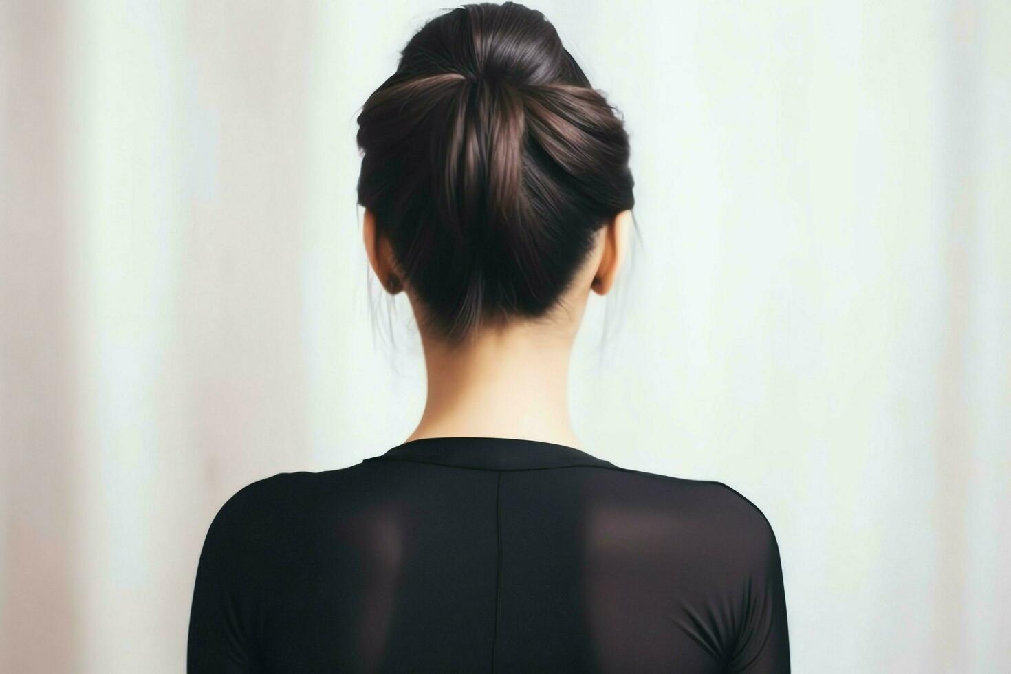 A beautiful bride with a bun hairstyles for long hair look from back. A female hairstyle rear view concept by AI Generated photo