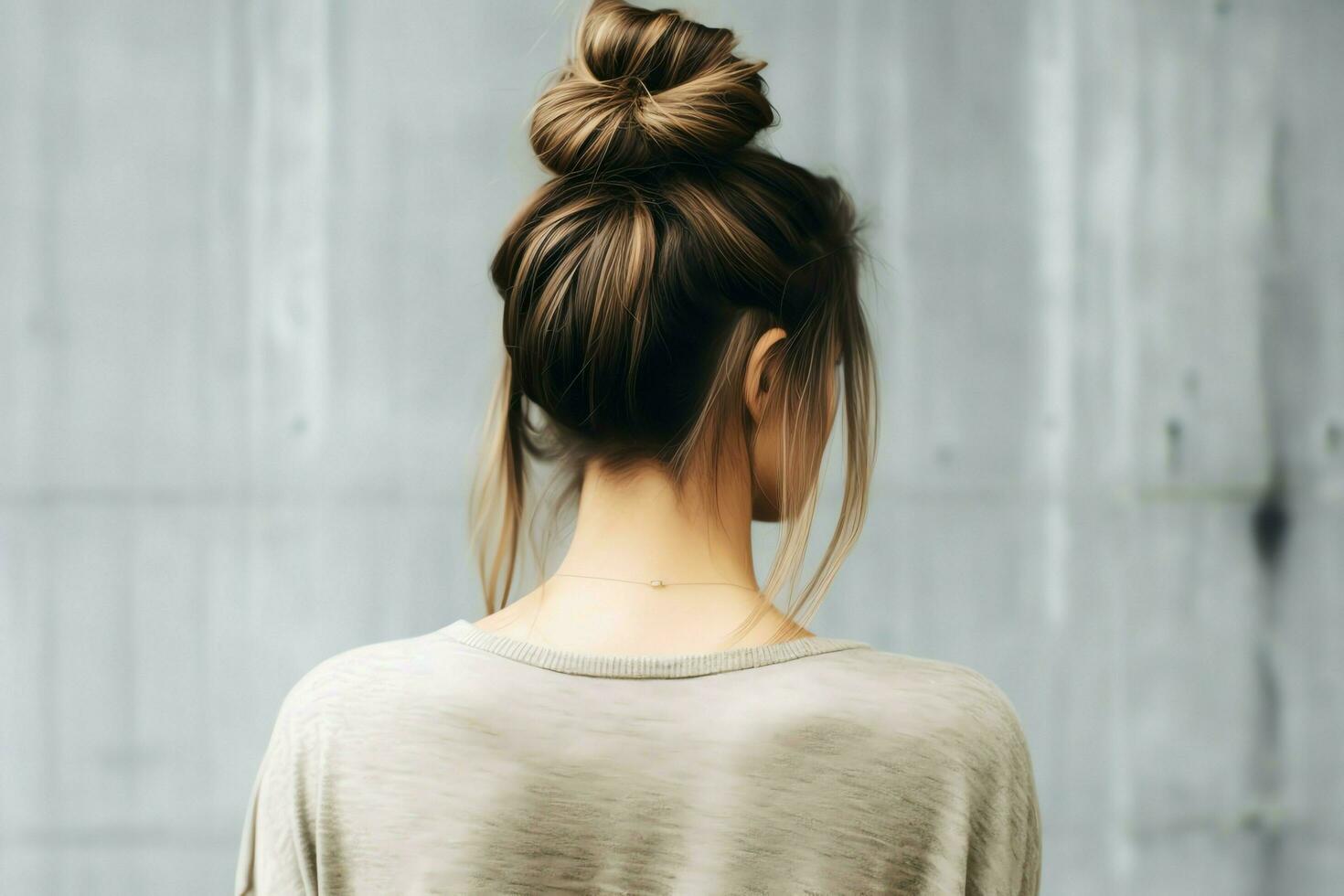 A beautiful bride with a bun hairstyles for long hair look from back. A female hairstyle rear view concept by AI Generated photo