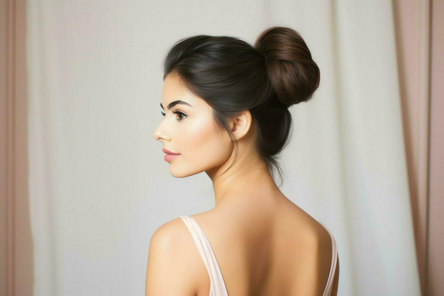 A beautiful bride with a bun hairstyles for long hair look from back. A female hairstyle rear view concept by AI Generated photo