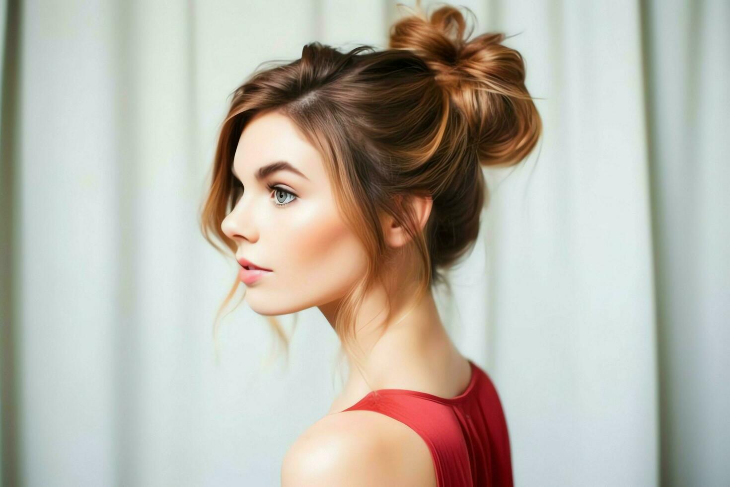 A beautiful bride with a bun hairstyles for long hair look from back. A female hairstyle rear view concept by AI Generated photo