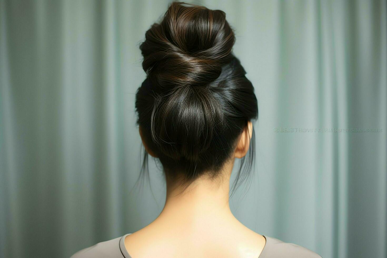 A beautiful bride with a bun hairstyles for long hair look from back. A female hairstyle rear view concept by AI Generated photo