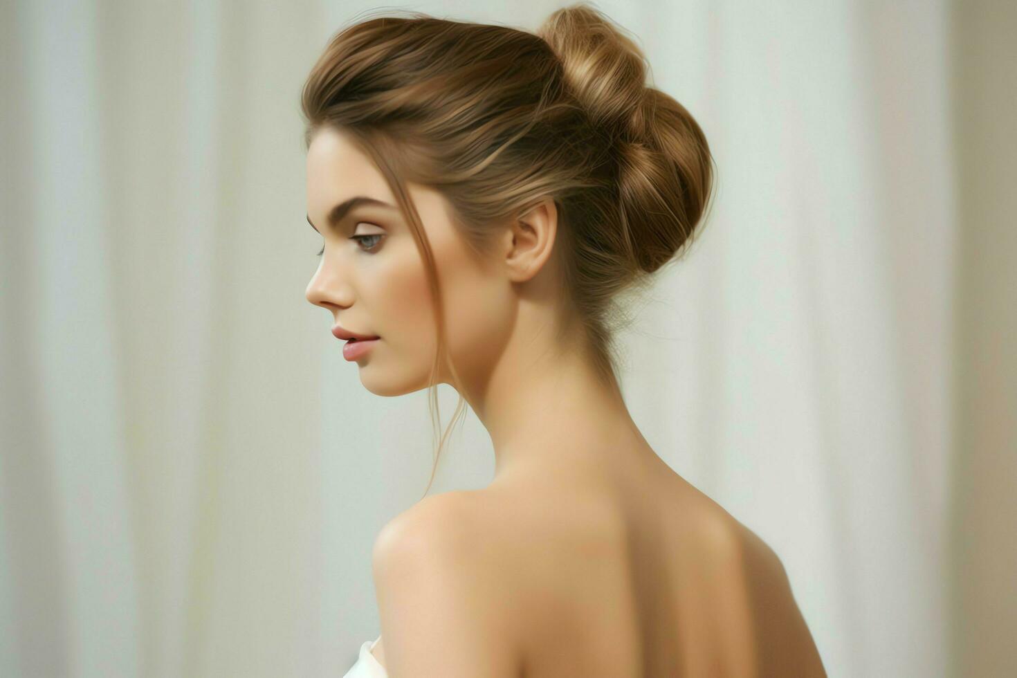 A beautiful bride with a bun hairstyles for long hair look from back. A female hairstyle rear view concept by AI Generated photo