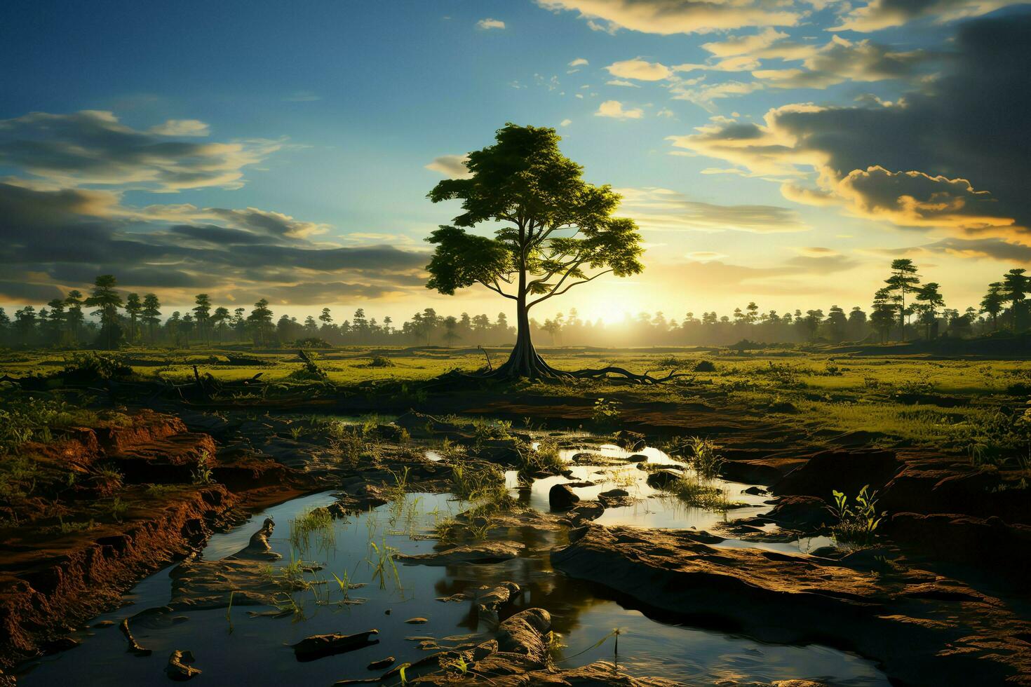 Beautiful view of a tea field plantation, vineyard farm or strawberry garden in the green hills at sunrise concept by AI Generated photo