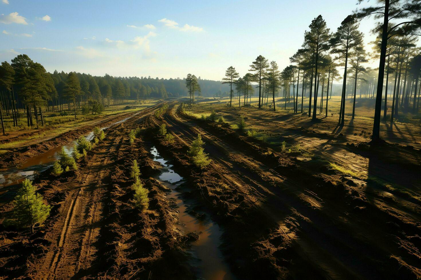 hermosa ver de un té campo plantación, viñedo granja o fresa jardín en el verde colinas a amanecer concepto por ai generado foto