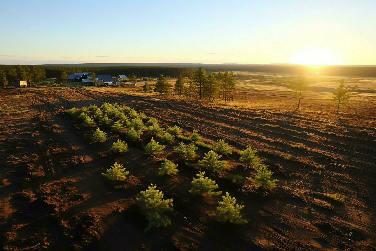 hermosa ver de un té campo plantación, viñedo granja o fresa jardín en el verde colinas a amanecer concepto por ai generado foto