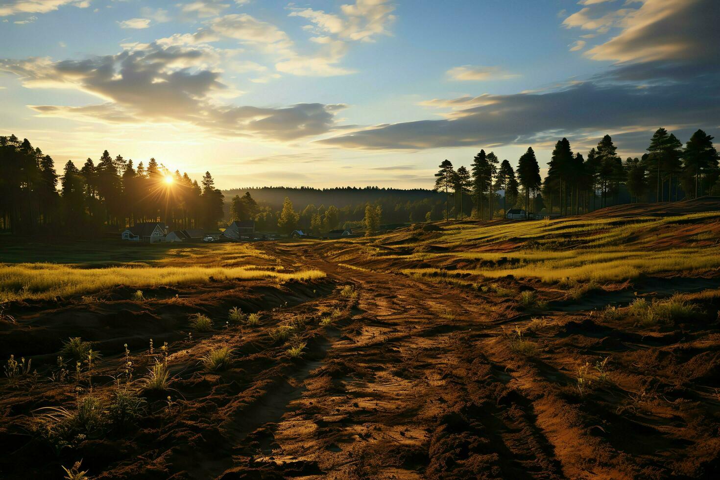 Beautiful view of a tea field plantation, vineyard farm or strawberry garden in the green hills at sunrise concept by AI Generated photo